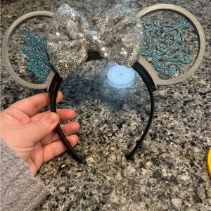 Cinderella Ear Headband with Teal Glitter Accents